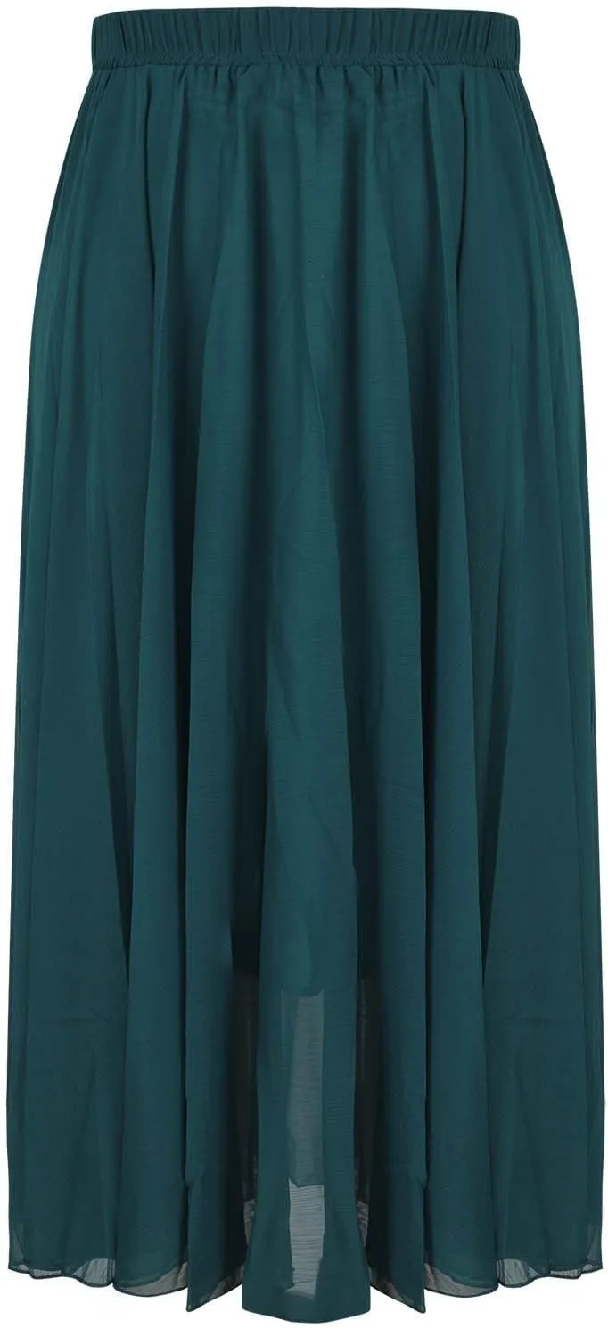 Ladies Chiffon Beach Holiday Skirts for Women Bodycon Flowy Hawaiian Pleated High Cut Maxi Long 2025