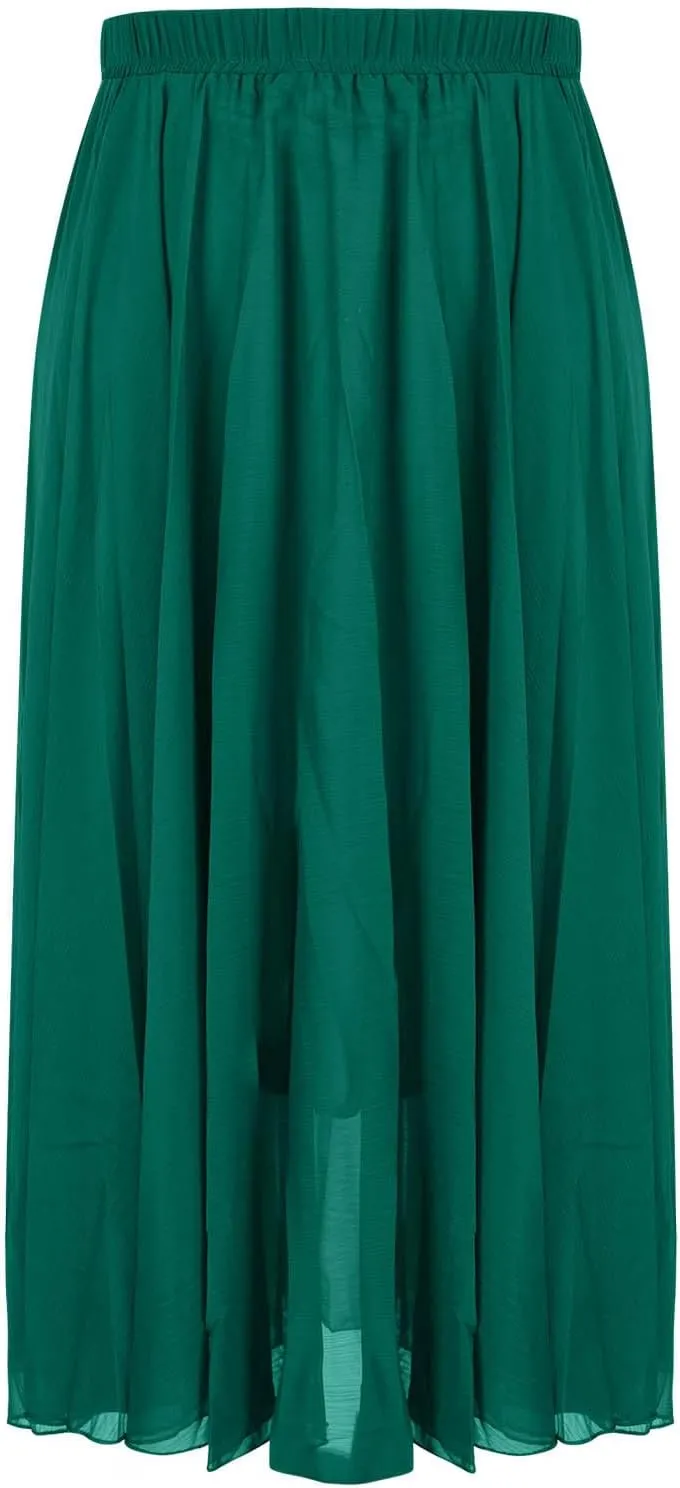 Ladies Chiffon Beach Holiday Skirts for Women Bodycon Flowy Hawaiian Pleated High Cut Maxi Long 2025