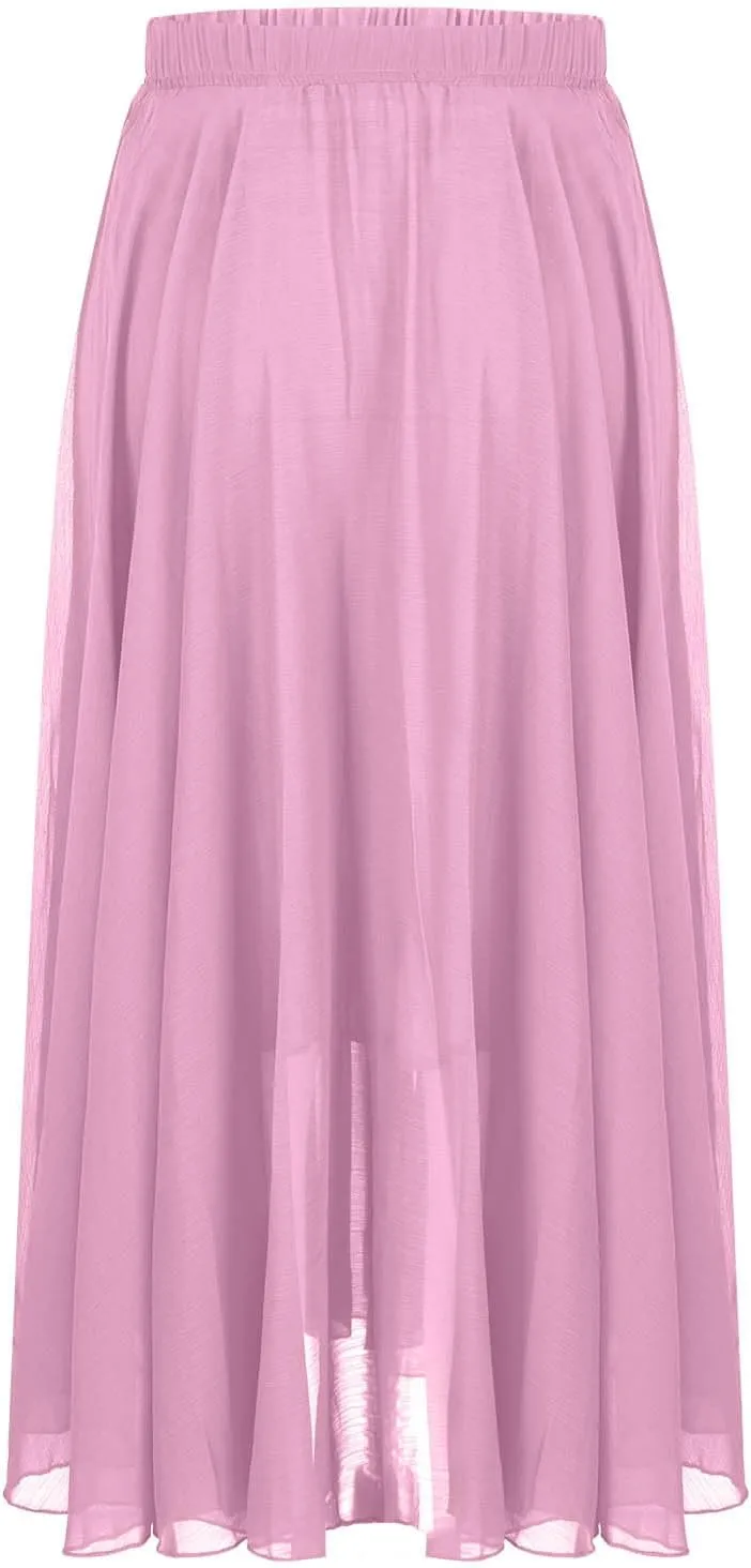 Ladies Chiffon Beach Holiday Skirts for Women Bodycon Flowy Hawaiian Pleated High Cut Maxi Long 2025