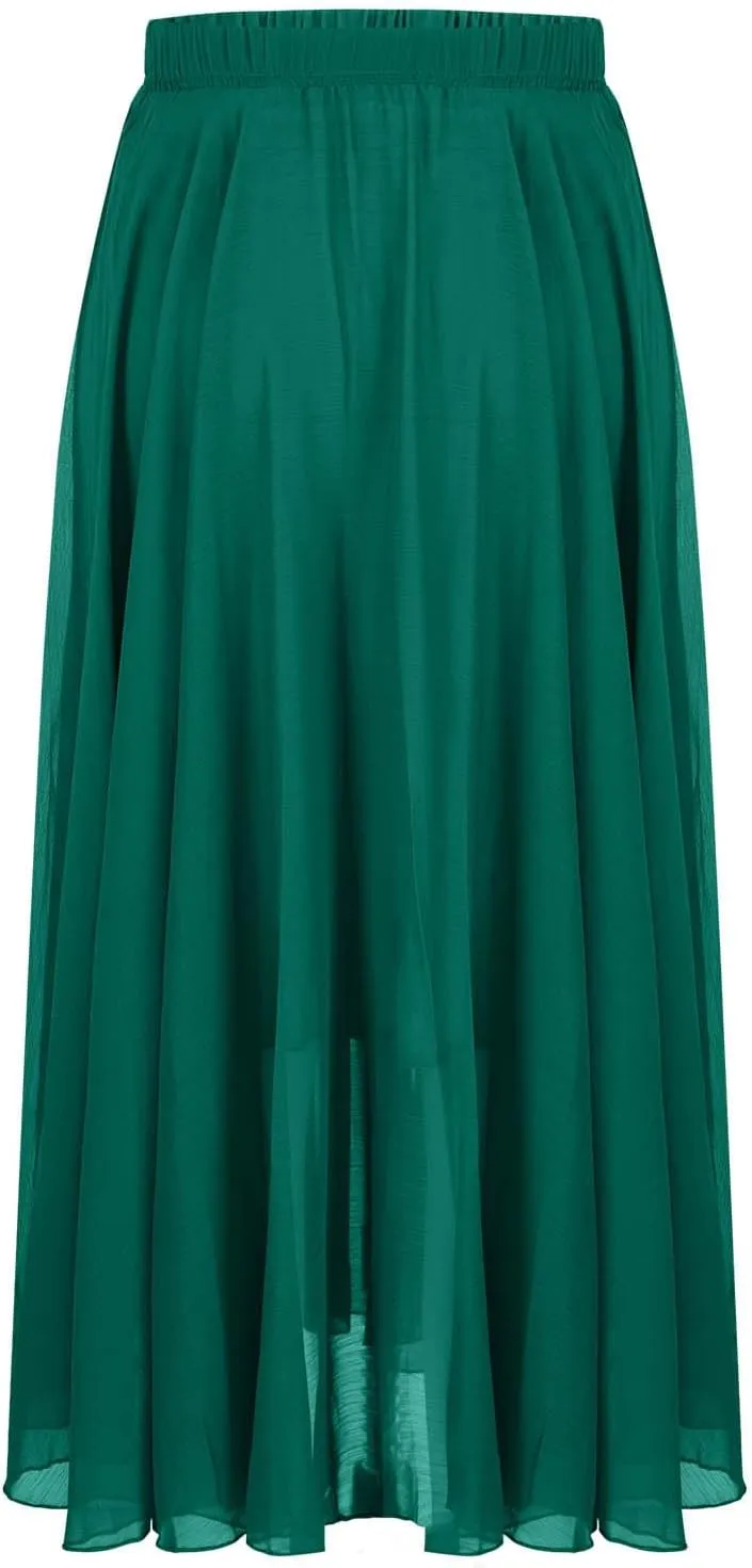 Ladies Chiffon Beach Holiday Skirts for Women Bodycon Flowy Hawaiian Pleated High Cut Maxi Long 2025