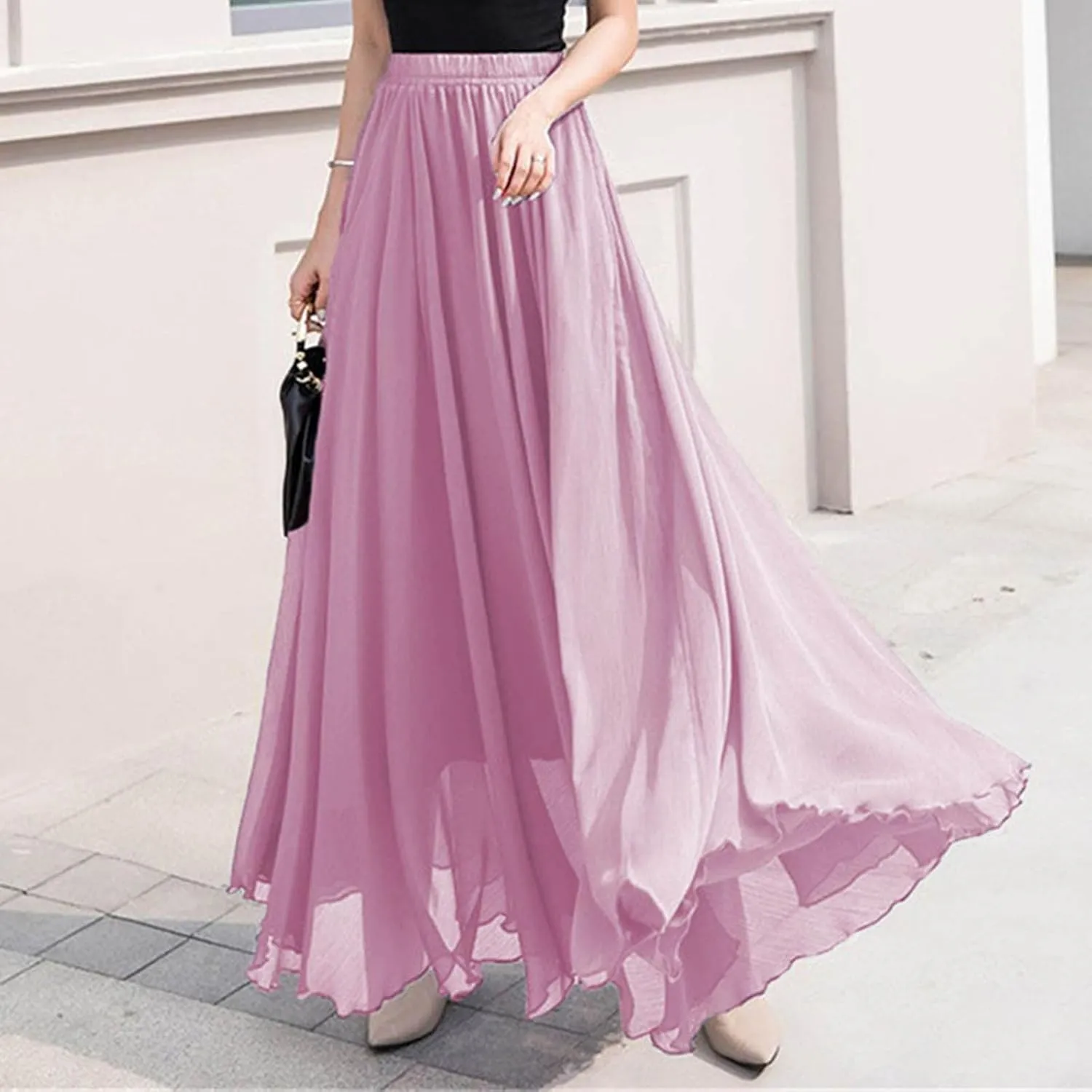 Ladies Chiffon Beach Holiday Skirts for Women Bodycon Flowy Hawaiian Pleated High Cut Maxi Long 2025