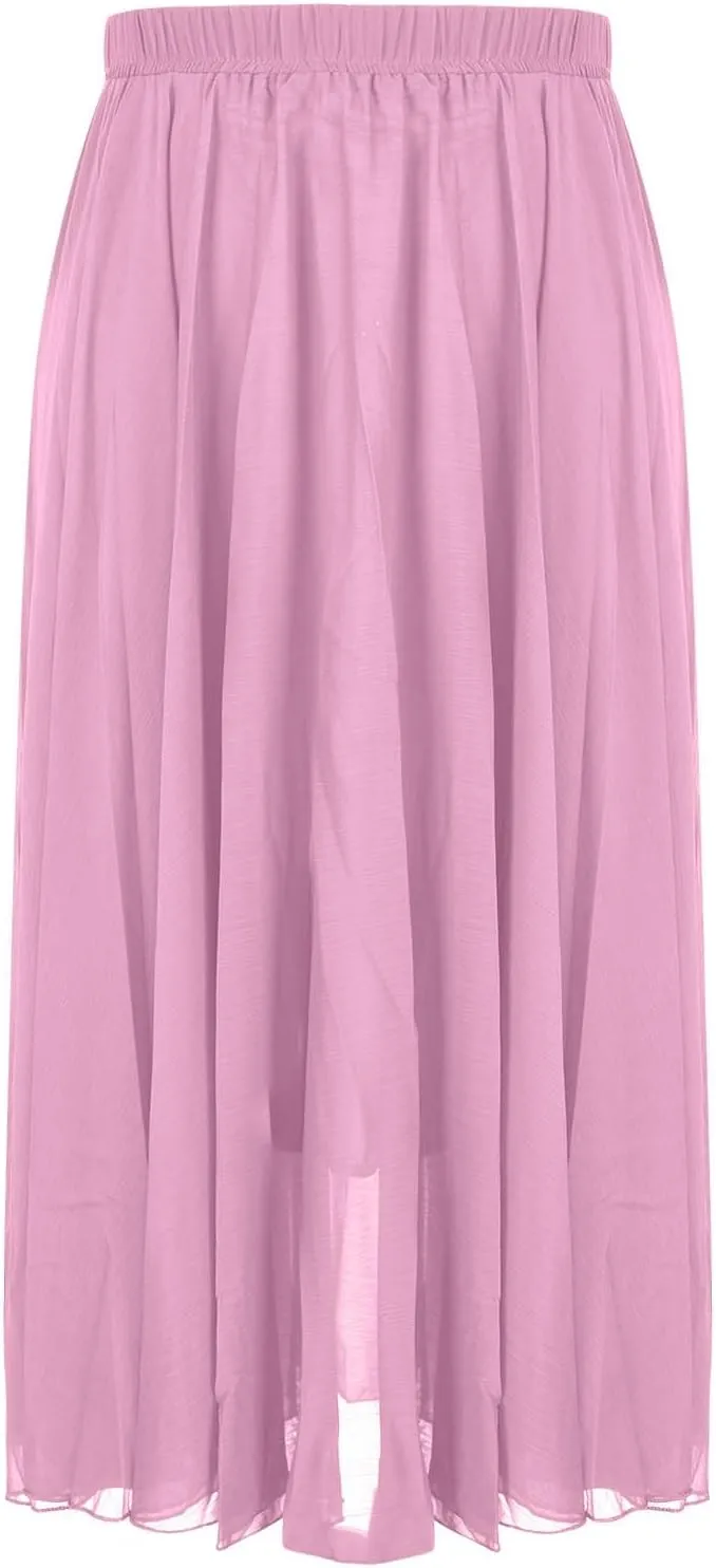 Ladies Chiffon Beach Holiday Skirts for Women Bodycon Flowy Hawaiian Pleated High Cut Maxi Long 2025