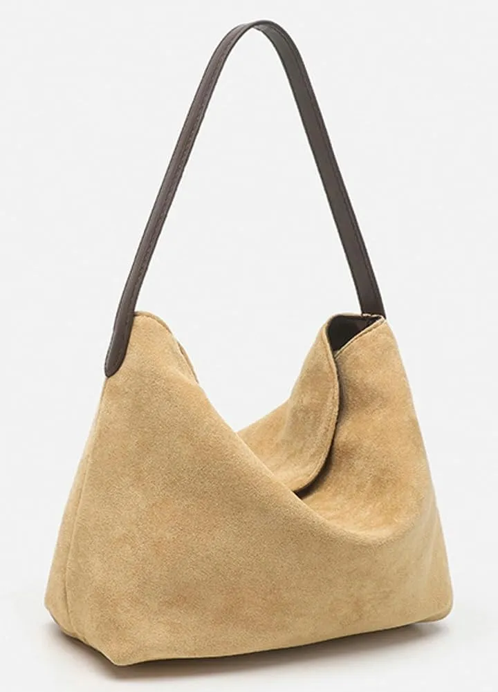 Ladies Suede Tote Bucket Bag Vintage Shoulder Bag Casual Work College Satchel Purse Chic Underarm Handbag