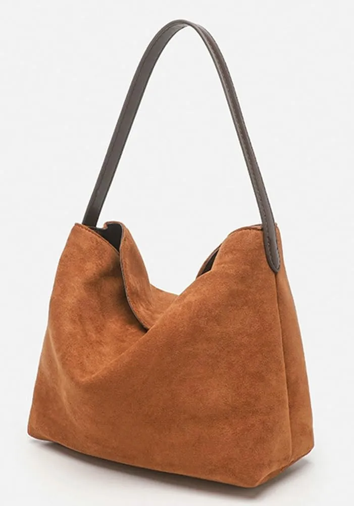 Ladies Suede Tote Bucket Bag Vintage Shoulder Bag Casual Work College Satchel Purse Chic Underarm Handbag