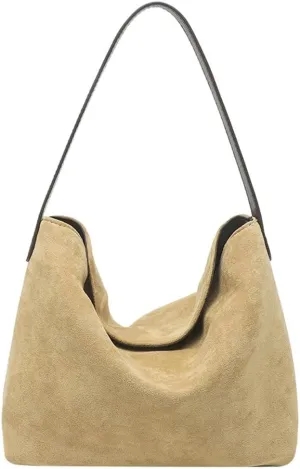 Ladies Suede Tote Bucket Bag Vintage Shoulder Bag Casual Work College Satchel Purse Chic Underarm Handbag