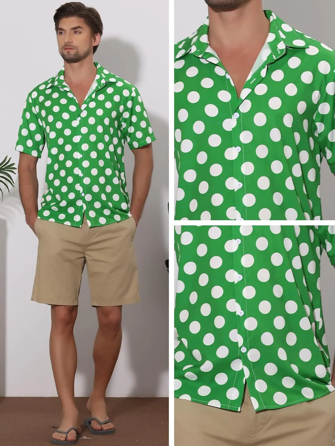 Lars Amadeus Polka Dots Dress Shirts for Men's Slim Fit Short Sleeves Button Summer Shirts