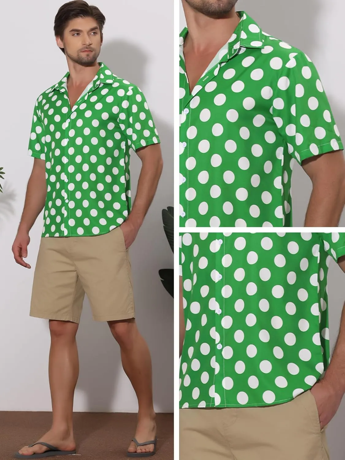 Lars Amadeus Polka Dots Dress Shirts for Men's Slim Fit Short Sleeves Button Summer Shirts