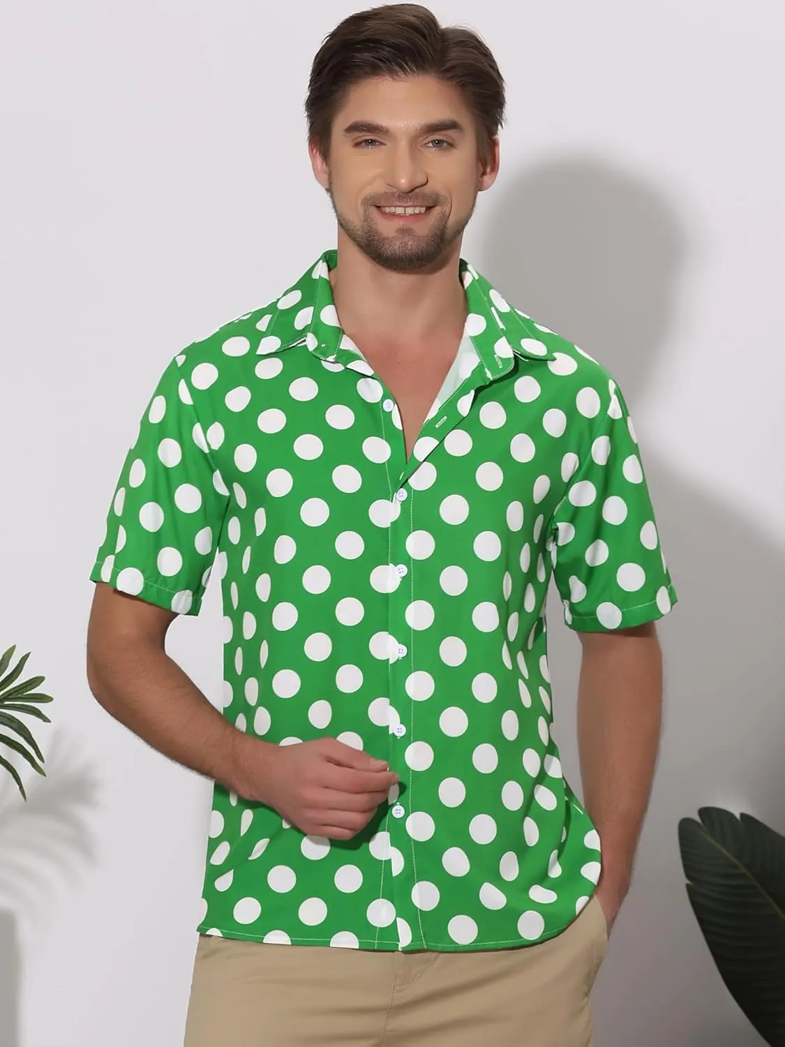 Lars Amadeus Polka Dots Dress Shirts for Men's Slim Fit Short Sleeves Button Summer Shirts