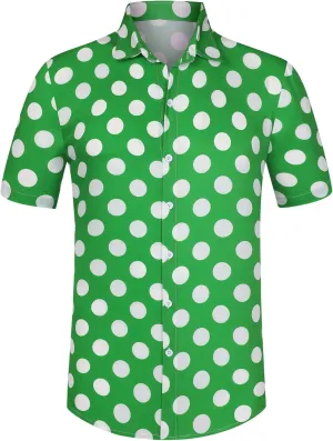 Lars Amadeus Polka Dots Dress Shirts for Men's Slim Fit Short Sleeves Button Summer Shirts