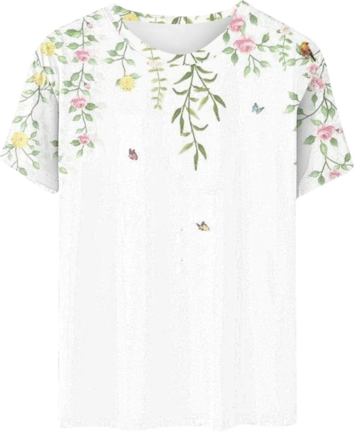 Lastesso Women Fashion Floar Print T Shirt Casual Loose Fit Crewneck Short Sleeve T Shirt Soft Spring Summer Tees