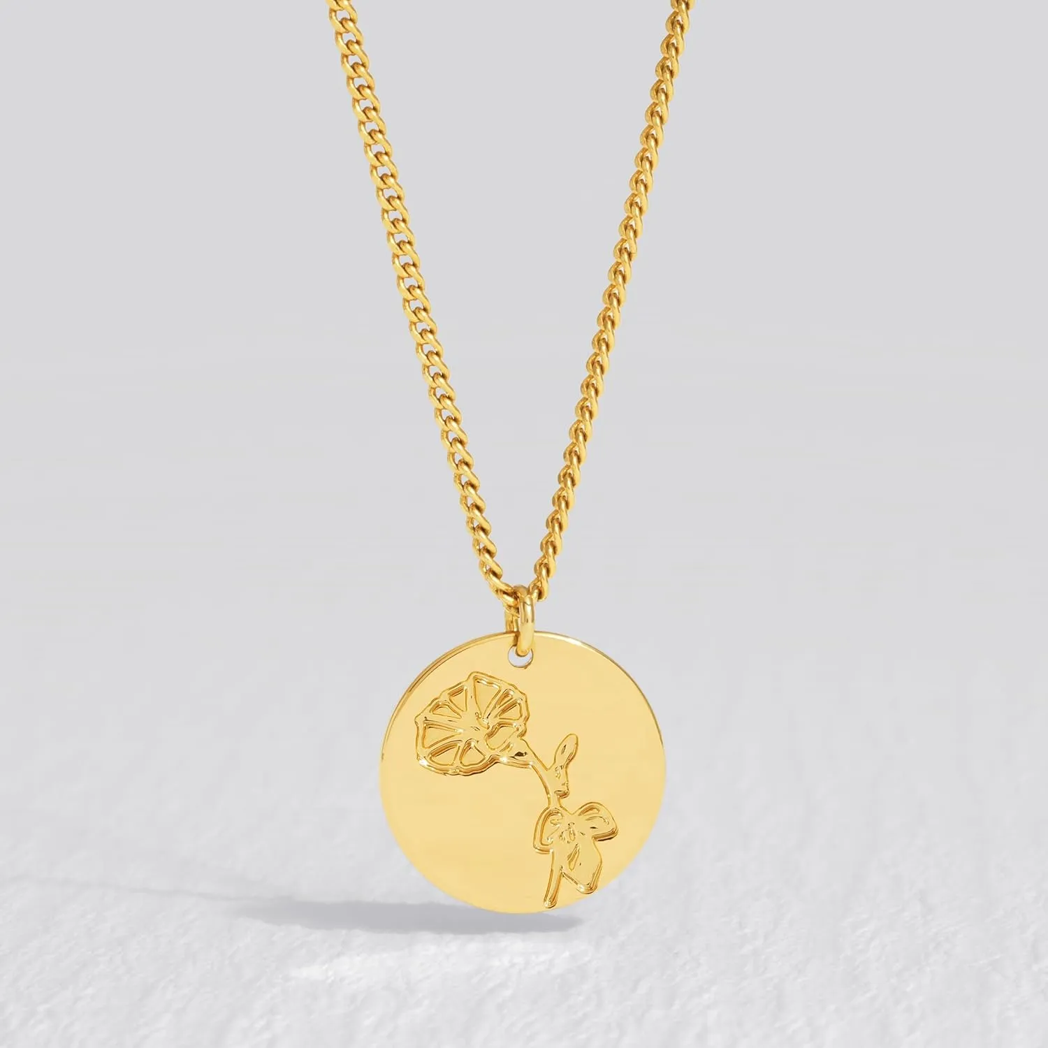 Layered Birth Flower Necklace for Women 18K Gold Plated Dainty Layering Coin Disc Pendant Necklaces Gold Jewelry Birthday Gifts 12 Month