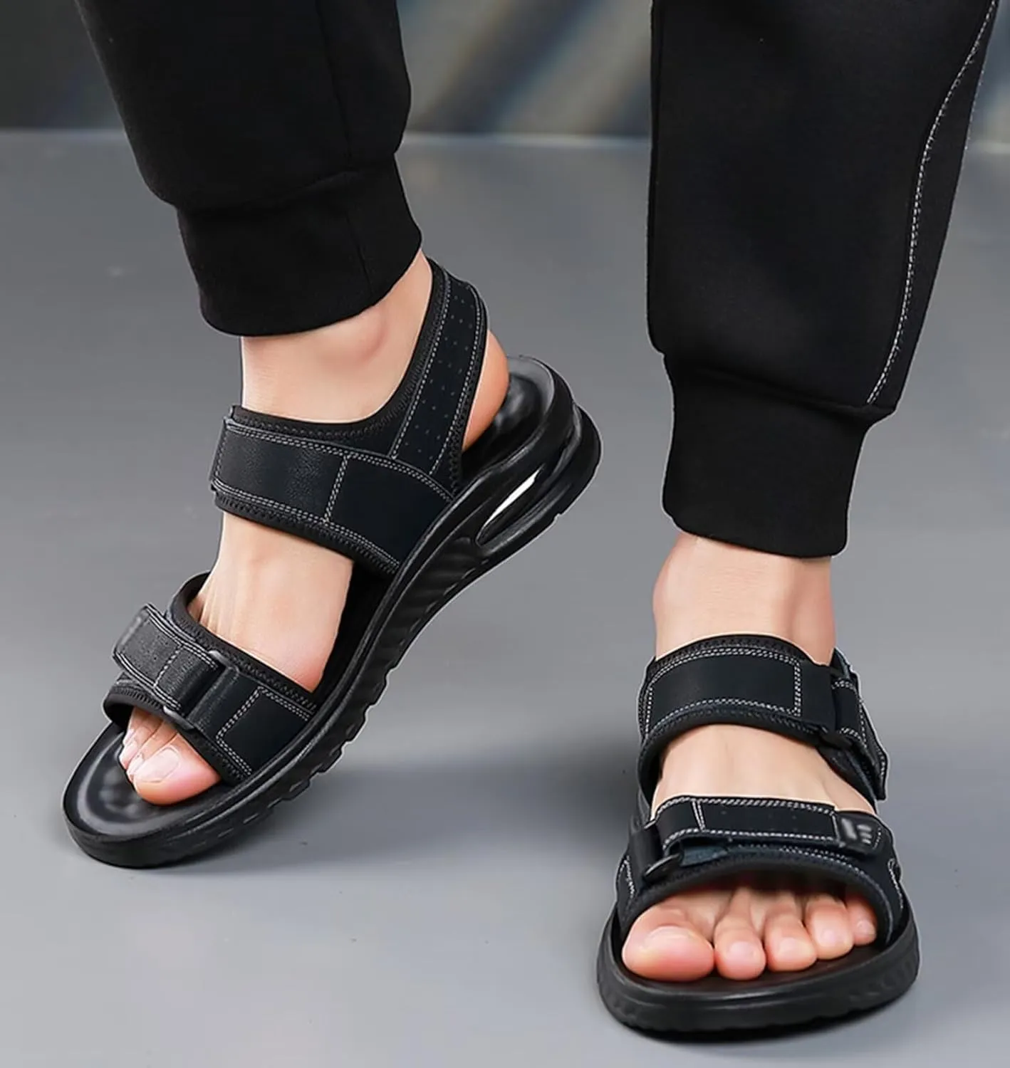 Leather Mens Walking Sandals Breathable Hiking Sandals Summer Beach Shoes Fisherman Sandals