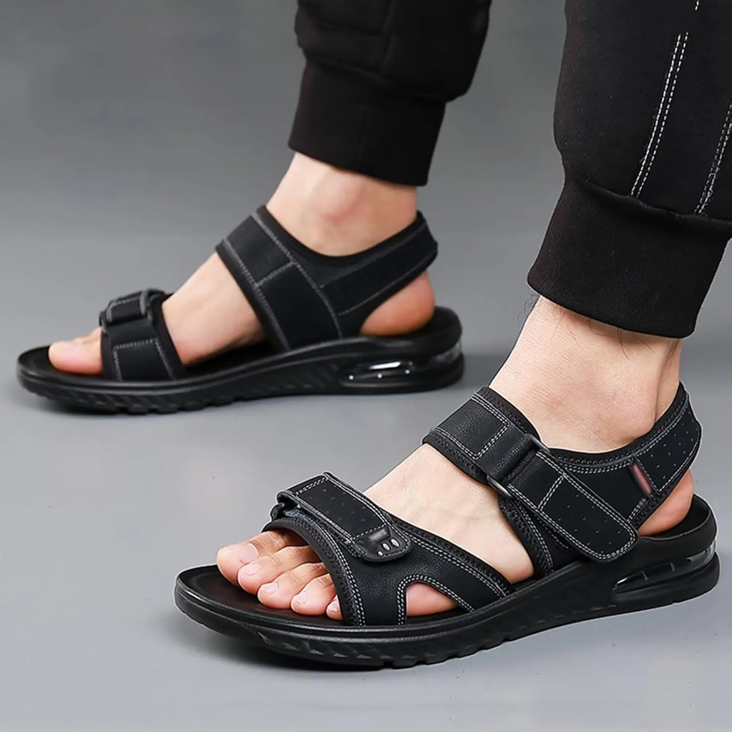 Leather Mens Walking Sandals Breathable Hiking Sandals Summer Beach Shoes Fisherman Sandals