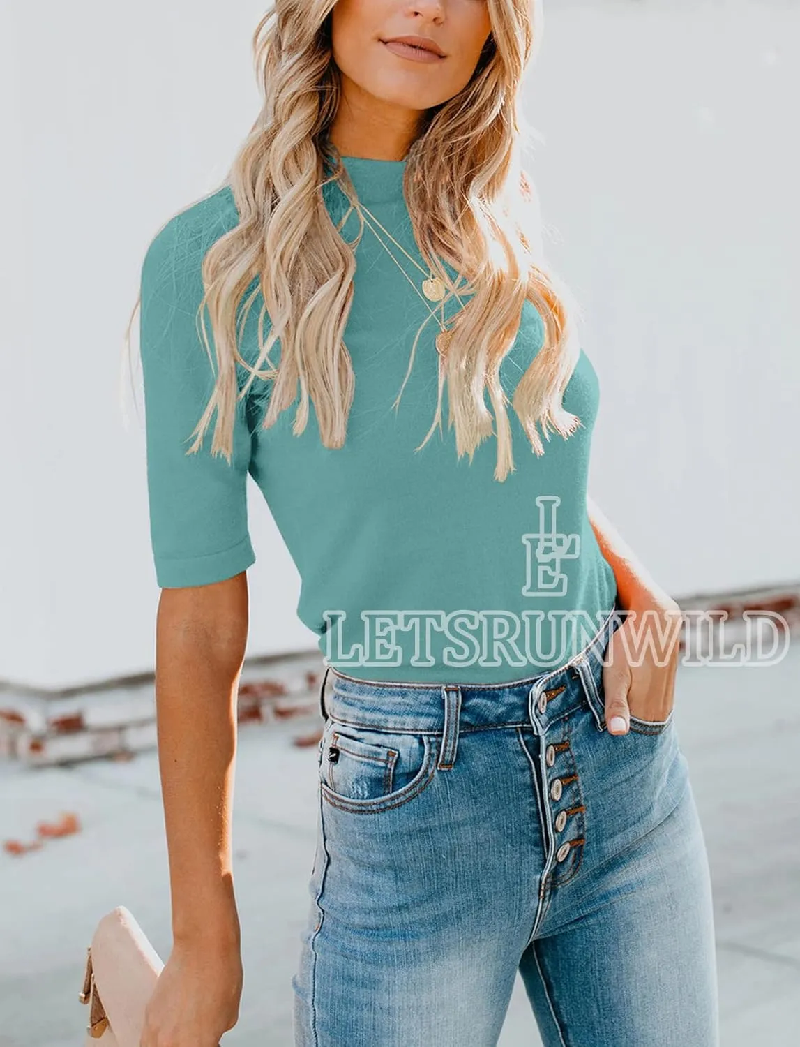 LETSRUNWILD Business Casual Tops for Women Dressy Cute Tops Mock Turtleneck Tshirts Shirts