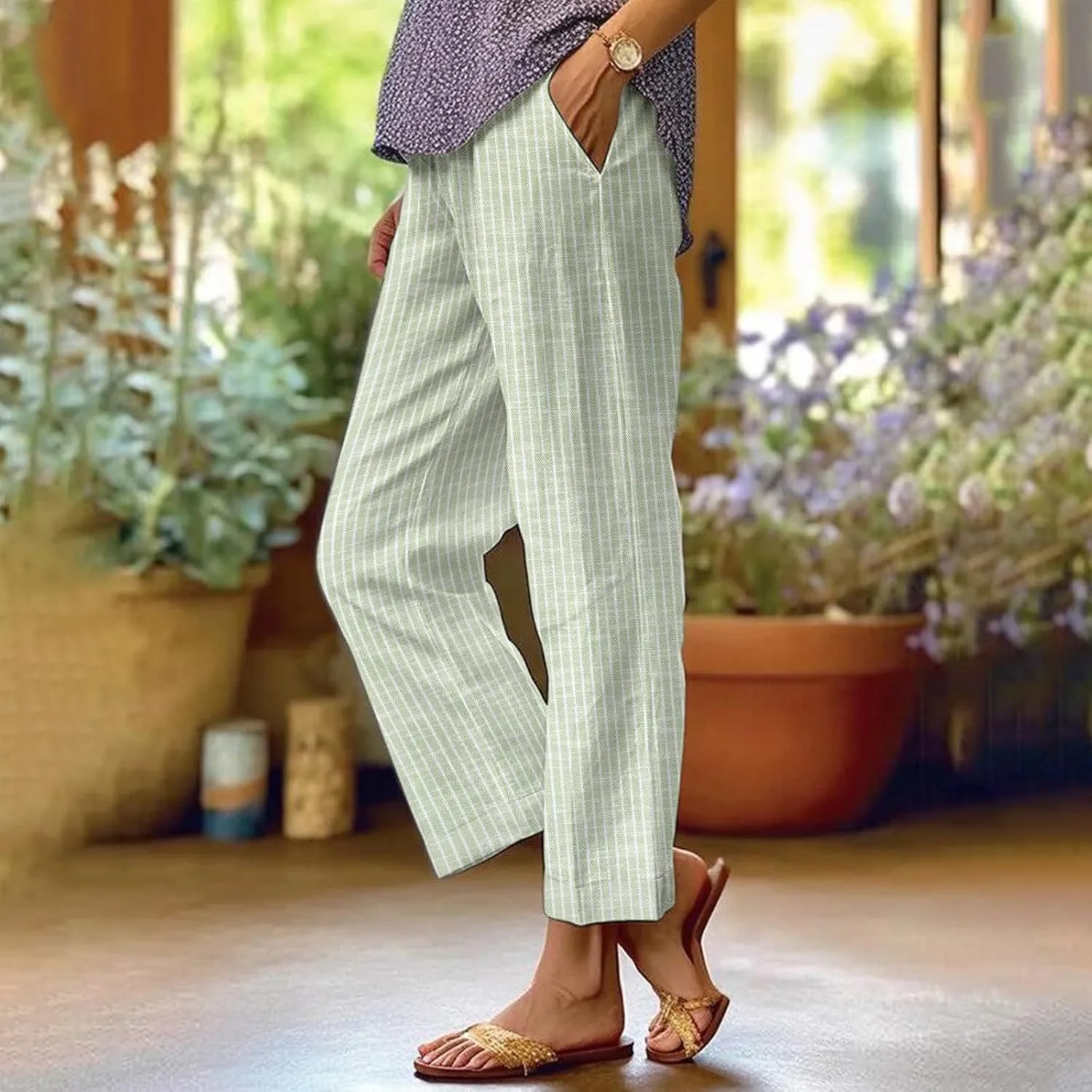 Lightweight Linen Pants Women Floral Cotton Linen Casual Pants Cropped Linen Pants Women Womens Cotton Linen Pants