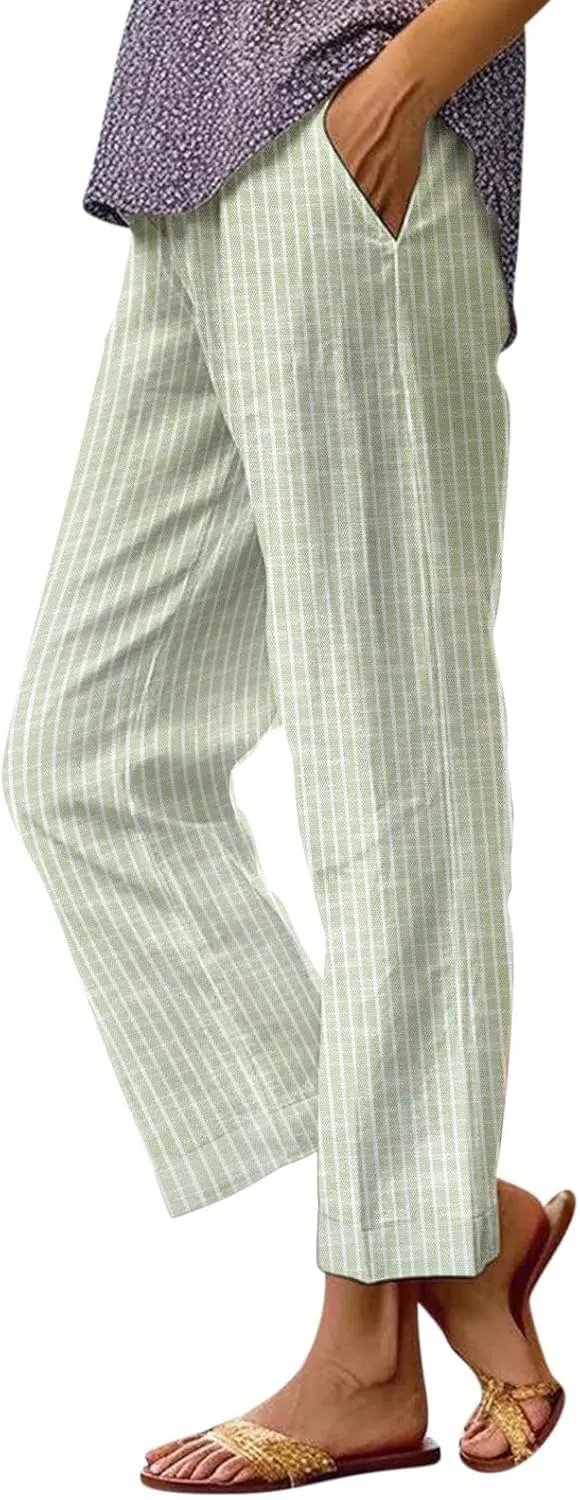 Lightweight Linen Pants Women Floral Cotton Linen Casual Pants Cropped Linen Pants Women Womens Cotton Linen Pants