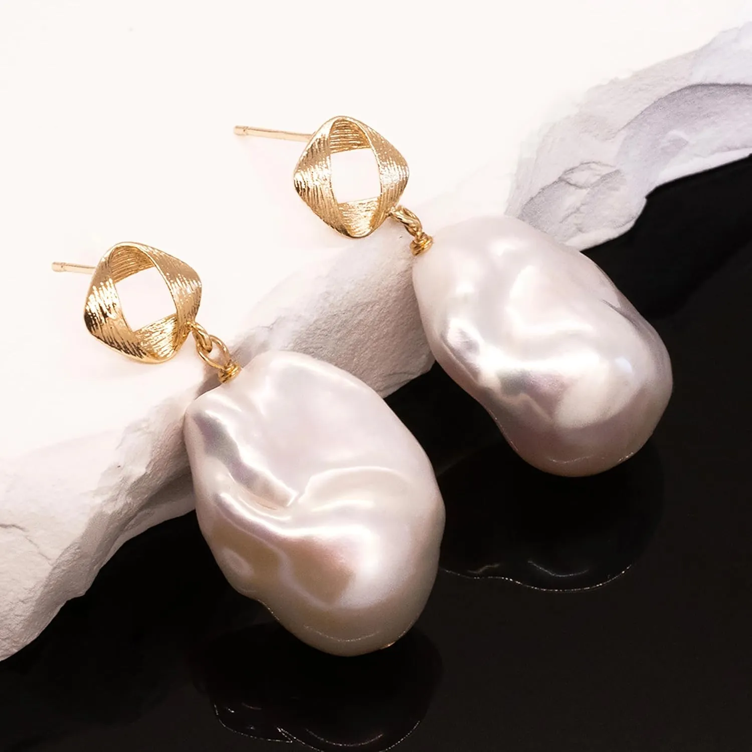LILY LUSTRE 14k Gold Plated 925 Sterling Silver Handpicked AAAA Quality Natural White Freshwater Cultured Irregular Fireball Baroque Pearl Drop Dangle Bridal Earrings for Women