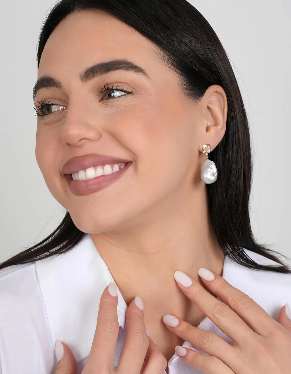 LILY LUSTRE 14k Gold Plated 925 Sterling Silver Handpicked AAAA Quality Natural White Freshwater Cultured Irregular Fireball Baroque Pearl Drop Dangle Bridal Earrings for Women