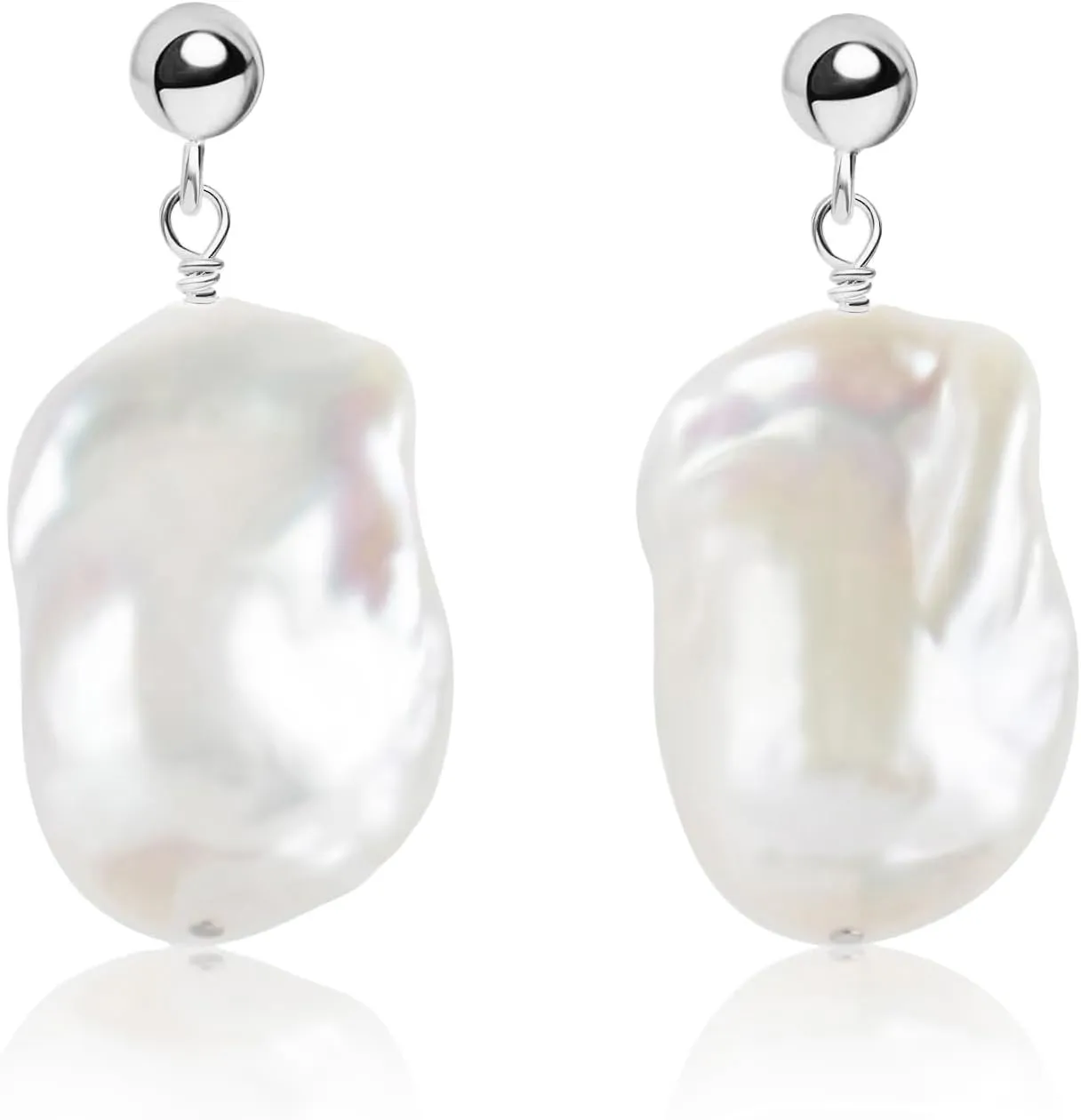 LILY LUSTRE 14k Gold Plated 925 Sterling Silver Handpicked AAAA Quality Natural White Freshwater Cultured Irregular Fireball Baroque Pearl Drop Dangle Bridal Earrings for Women