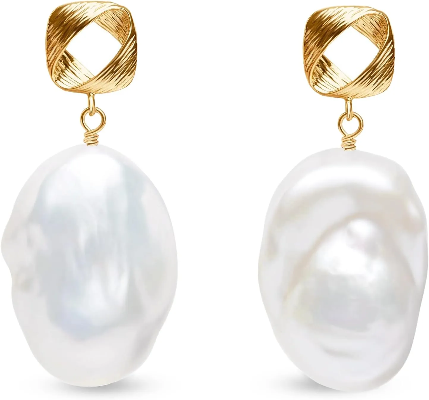 LILY LUSTRE 14k Gold Plated 925 Sterling Silver Handpicked AAAA Quality Natural White Freshwater Cultured Irregular Fireball Baroque Pearl Drop Dangle Bridal Earrings for Women