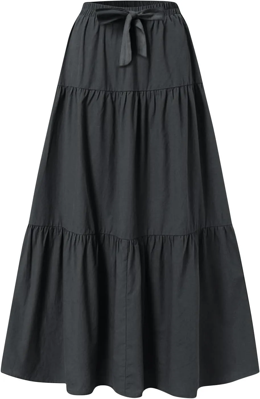 Linen Maxi Skirts for Women 2025 Summer Boho Long Flowy Skirt Bow Tie Elastic Waist Tiered Swing Pleated A Line Skirt