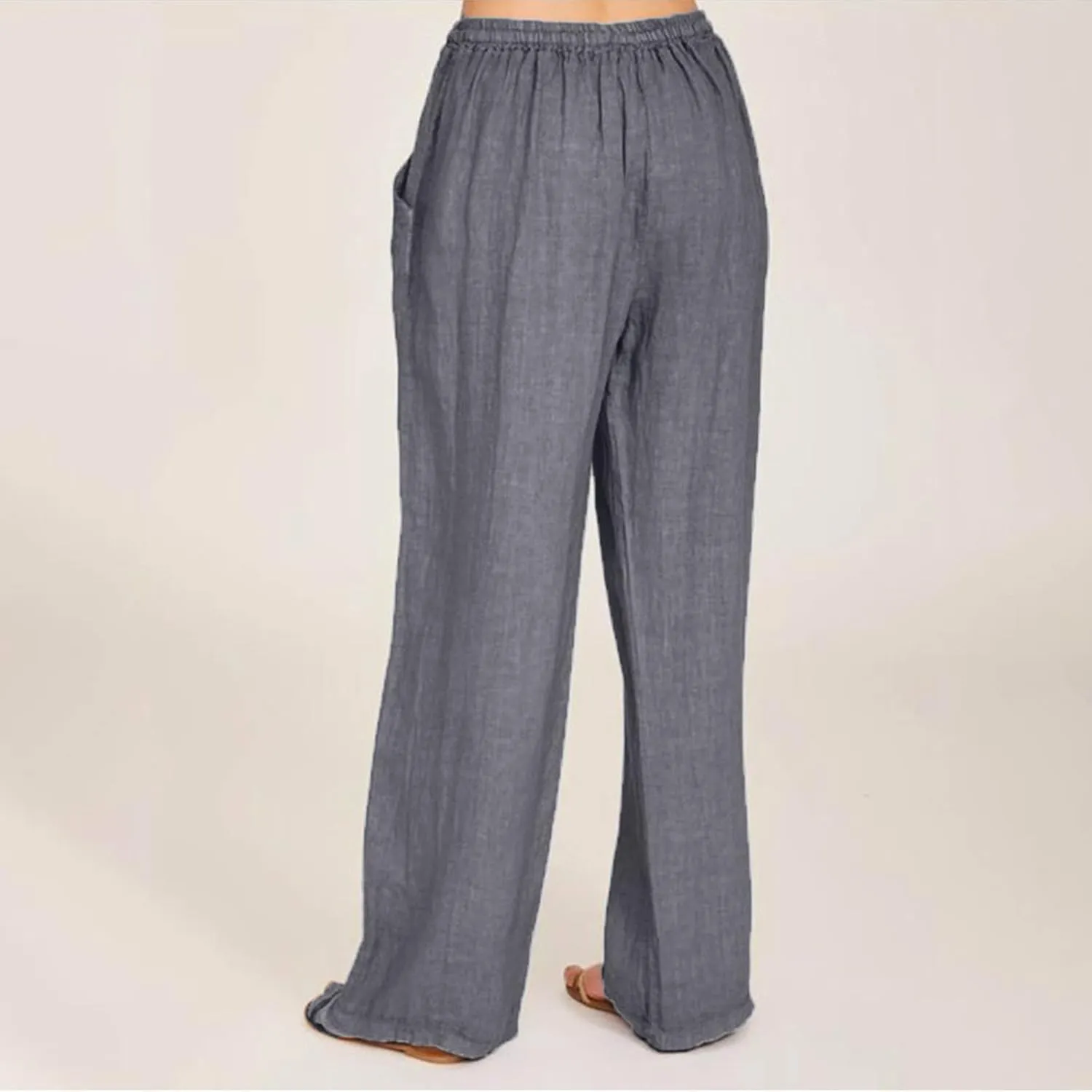 Linen Pants for Women Drawstring Elastic Waist Wide Leg Pant Summer Breathable Solid Boho Flowy Beach Pant Trousers
