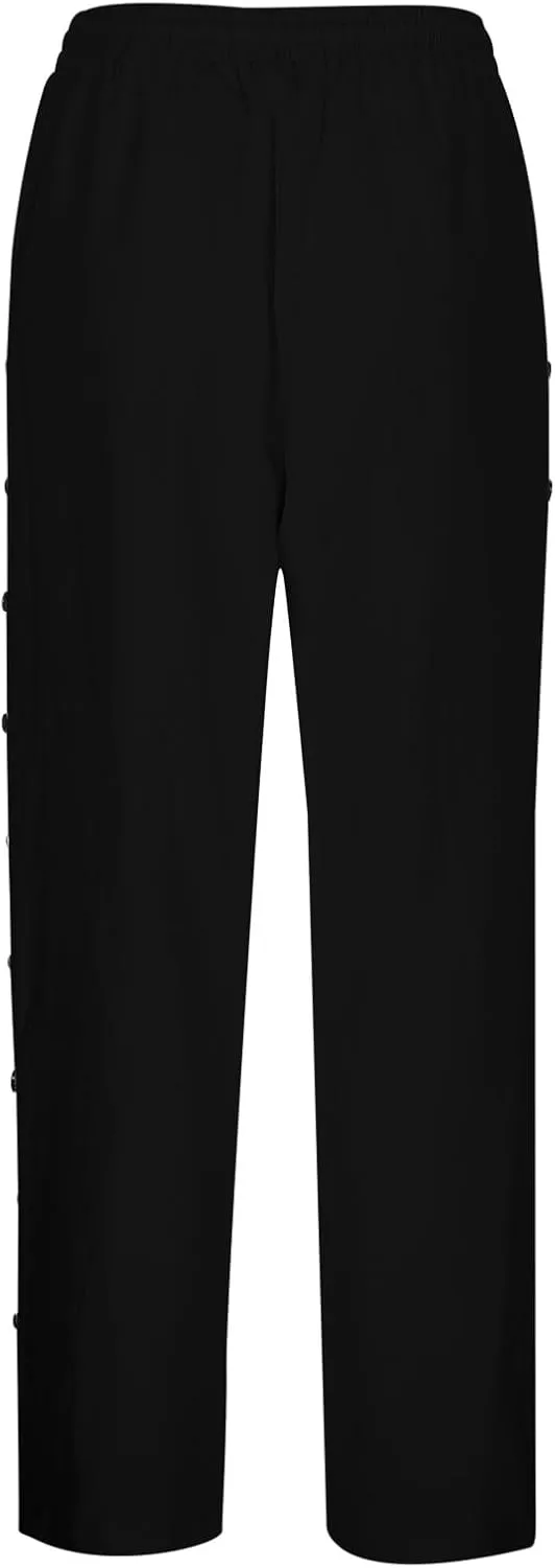 Linen Pants Women Summer High Waist Elastic Side Button Straight Leg Lounge Pant Casual Lightweight Beach Trousers