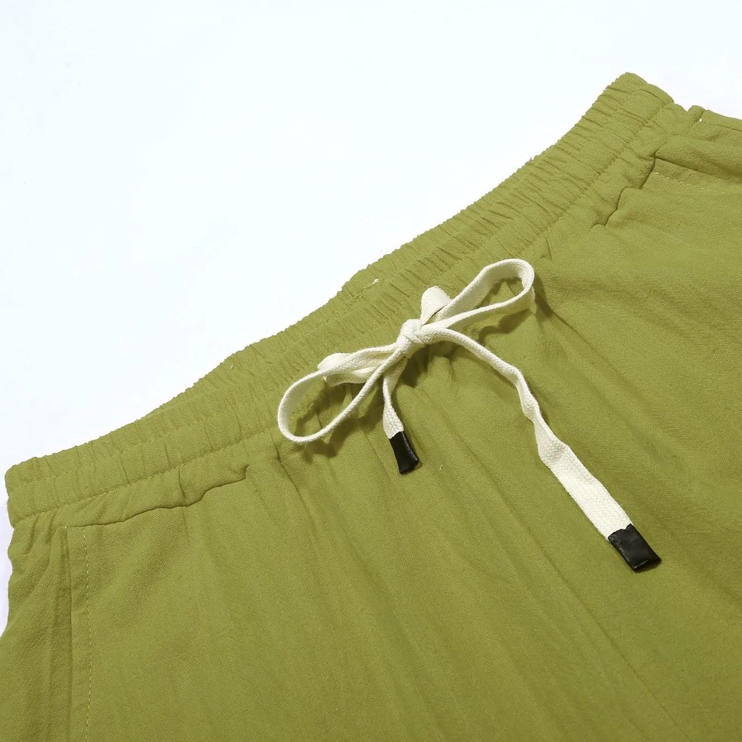 Linen Pants Women Summer High Waist Elastic Side Button Straight Leg Lounge Pant Casual Lightweight Beach Trousers