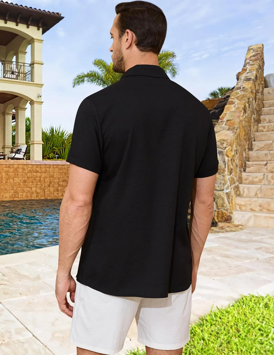 Linen Shirts for Men Button Down Beach Shirt Short Sleeve Men's Casual Summer Vacation Shirts