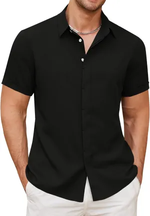 Linen Shirts for Men Button Down Beach Shirt Short Sleeve Men's Casual Summer Vacation Shirts