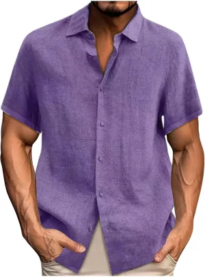 Linen Shirts for Men Button Down Beach Tshirt Vacation Summer Tops Short Sleeve Casual Beach Cotton Shirts