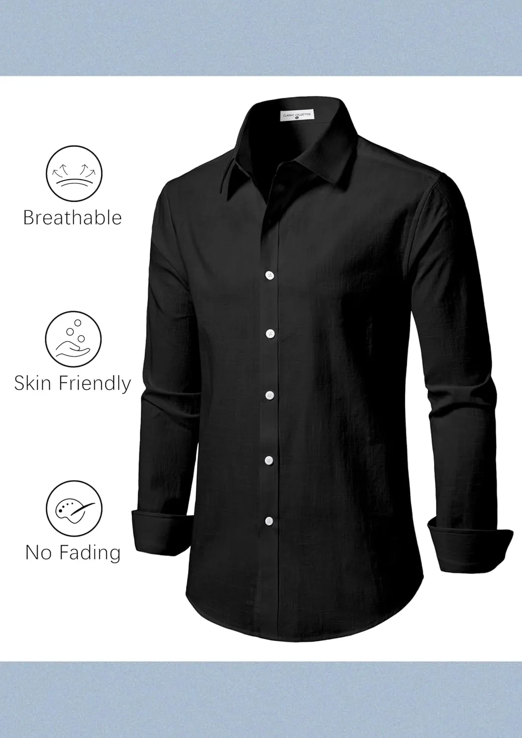 Linen Shirts for Men Casual Button Down Long Sleeve Shirt Solid Summer Beach Hawaiian Shirts