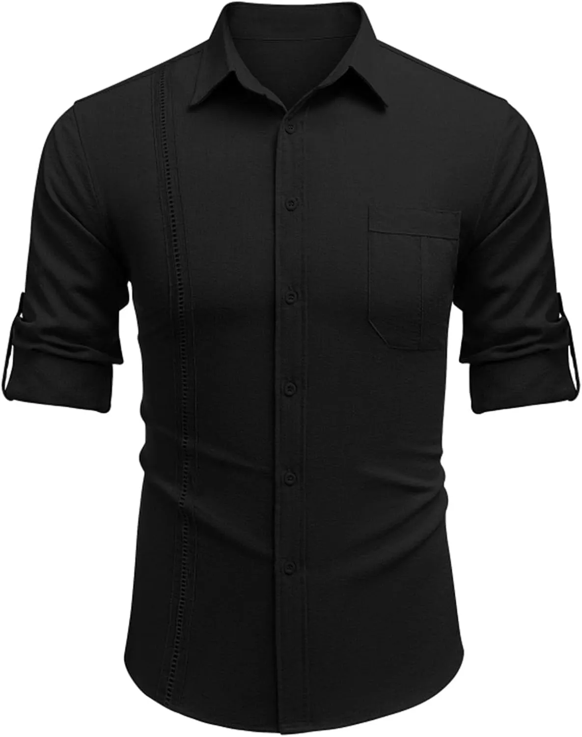 Linen Shirts for Men Casual Button Down Shirts Long Sleeve Textured Summer Beach Fashion Shirt with Pocket
