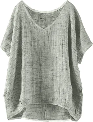 Linen Shirts for Women Summer 2025 Trendy Plus Size Crewneck Short Sleeve Cute Tops Casual Loose Fit Comfy Blouses