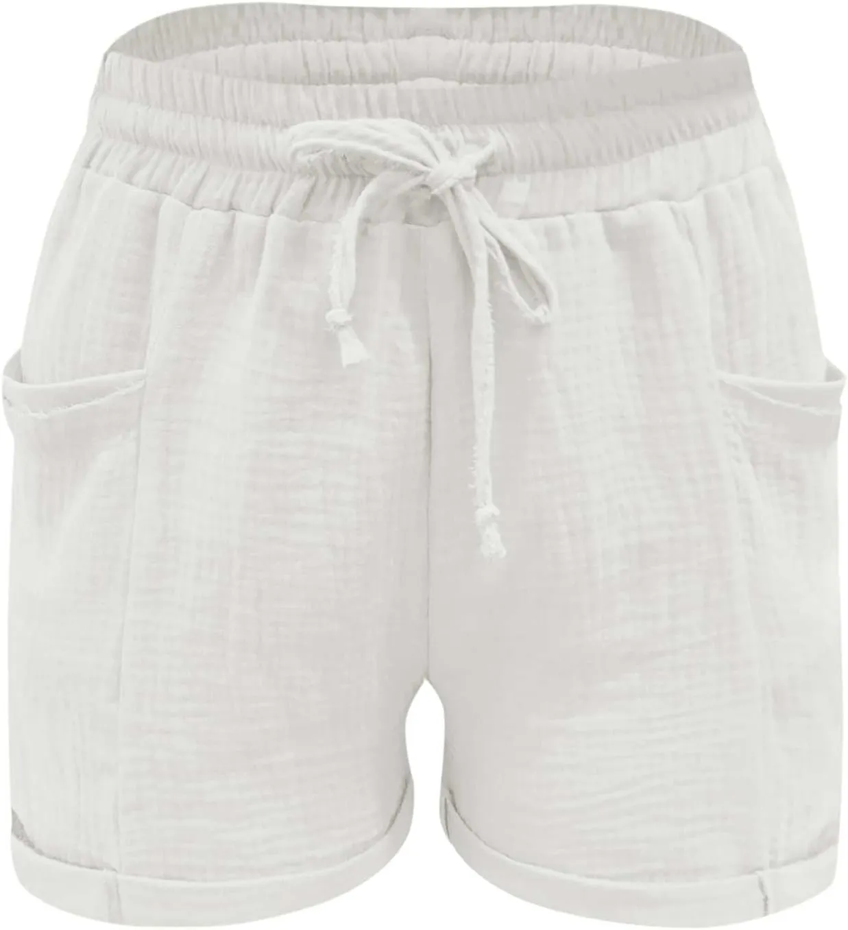 Linen Shorts for Women Plus Size Summer Trendy 2024 Self Tie Waist Casual Shorts Loose Drawstring Beach Shorts with Pockets