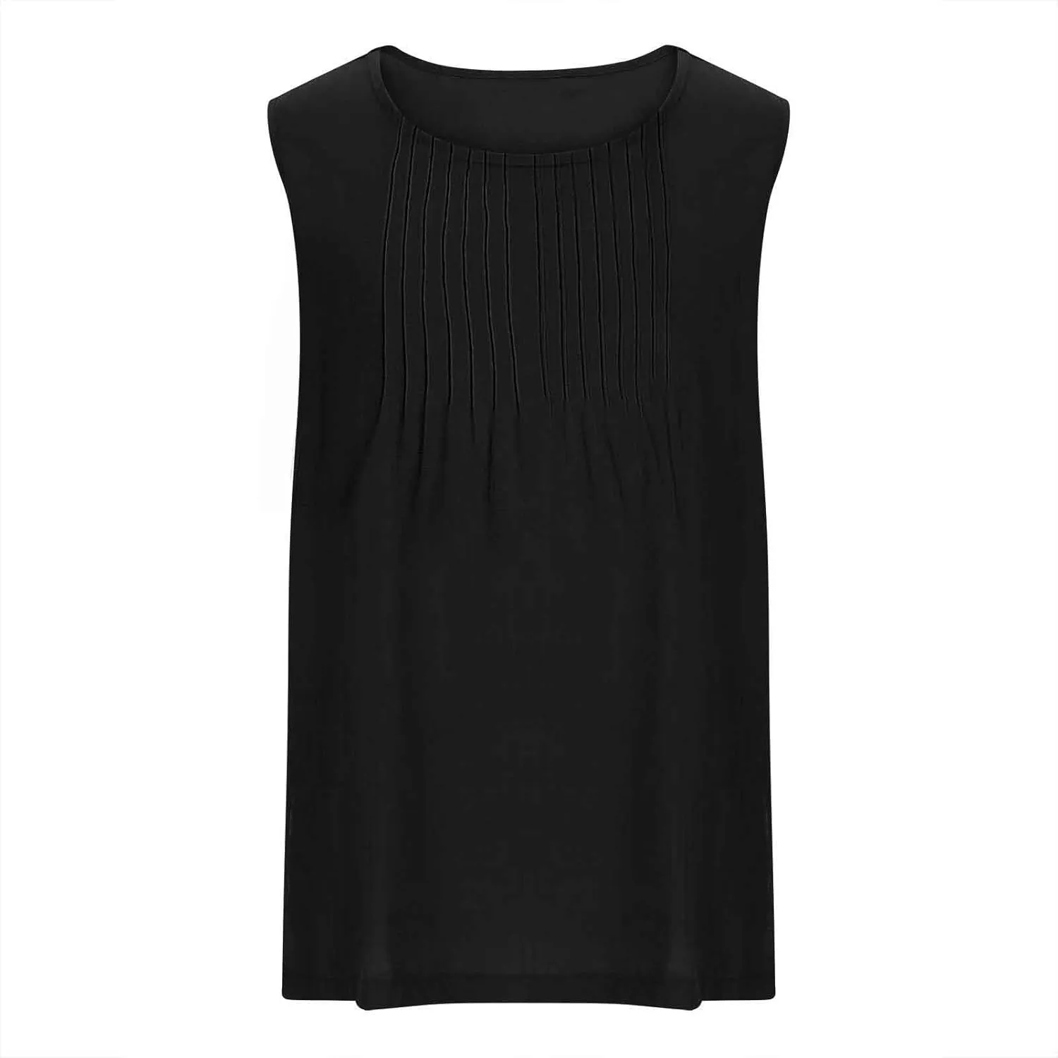 Linen Tank Tops for Women Cotton Gauze Crewneck Pleated Front Sleeveless Plus Size Side Slit Summer Shirts