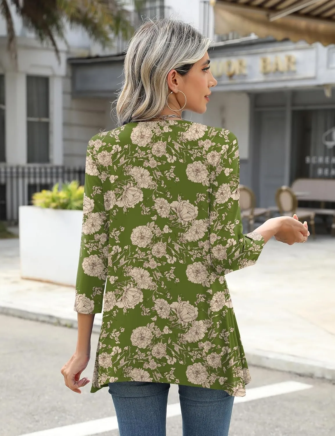 LOMON 3/4 Sleeve Tunic Tops for Women Loose Fit Dressy Casual Blouse Flowy Shirts to Wear with Leggings S-3XL