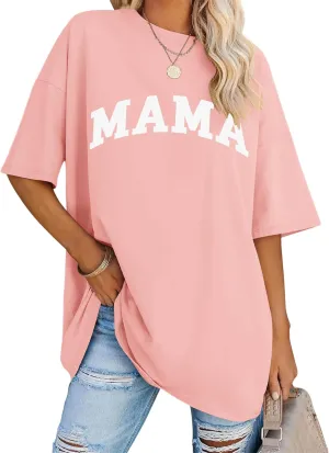 LOMON Oversized T Shirts for Women Short Sleeve Crewneck Summer Tops Loose Casual Mama Shirts Basic Tee