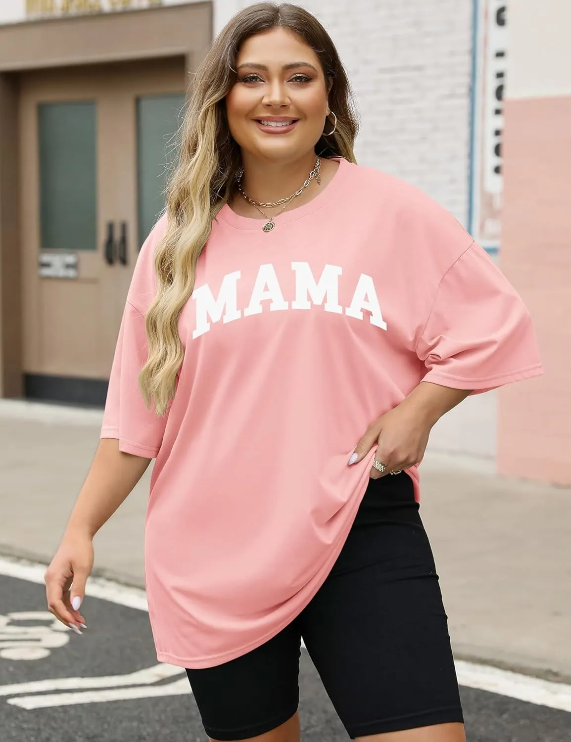 LOMON Oversized T Shirts for Women Short Sleeve Crewneck Summer Tops Loose Casual Mama Shirts Basic Tee