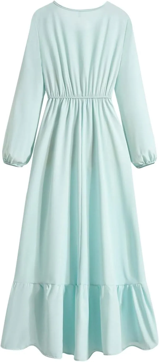 Long Dresses for Women Fall Fashion Long Sleeve Elastic Waist Tiered Ruffle Maxi Dress Causal Crewneck Party Dresses