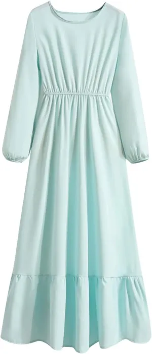 Long Dresses for Women Fall Fashion Long Sleeve Elastic Waist Tiered Ruffle Maxi Dress Causal Crewneck Party Dresses