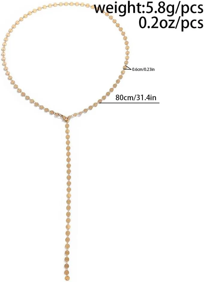 Long Gold Disc Lariat Pendant Y Necklaces for Women Minimalist Silver Round Coin Beaded Statement Necklace Trendy Prom Costume Outfit Jewelry Gifts