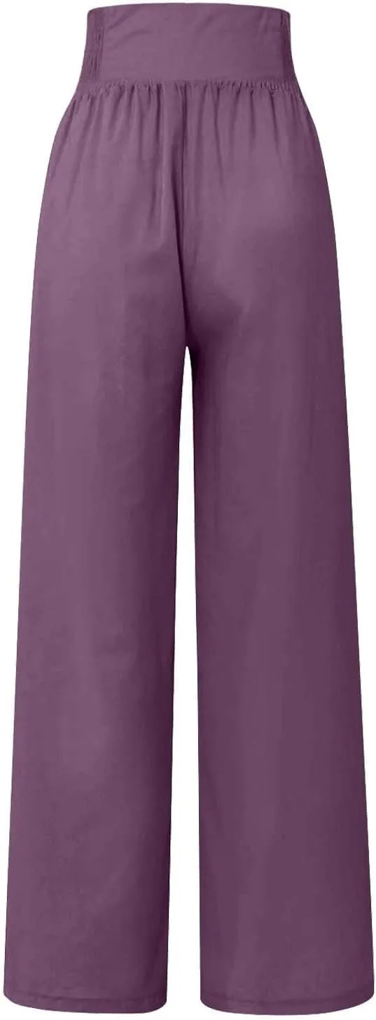 Lounge Pants Plus Size Women Summer Boho Wide Leg High Waist Linen Palazzo Pants 2025 Beach Travel Vacation Trouser