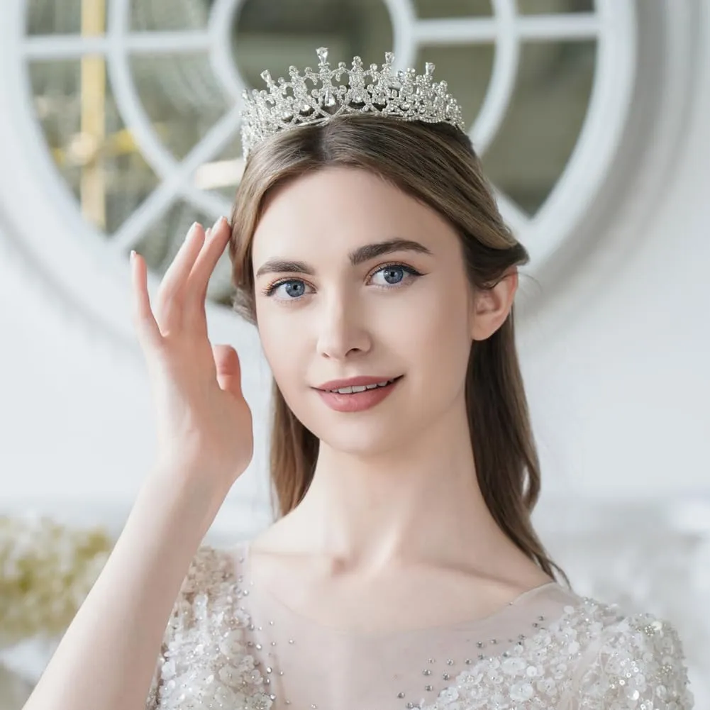 Lovelyshop Replica Downton Abbey Victorian Crystal Foliate Tiara for Wedding and Royal Parties-Silver