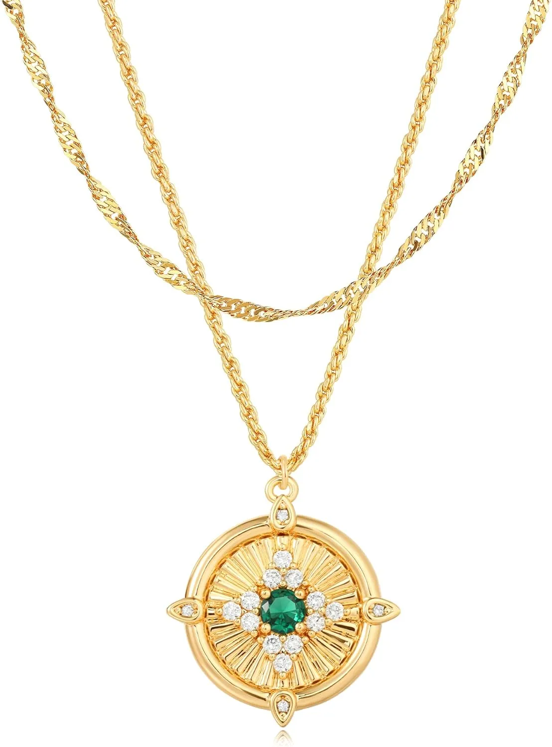LOYATA Gold Layered Coin Necklaces for Women??4K Gold Plated Layered CZ Diamond Coin Necklace Dainty Trendy Gold Layering Pendant Necklace Jewelry for Women