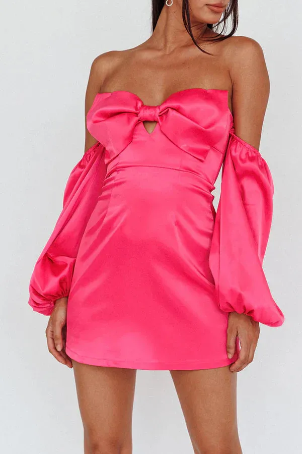 Luolandi Detachable sheath/column sleeves with cute bow short Homecoming Dresses Hot Pink
