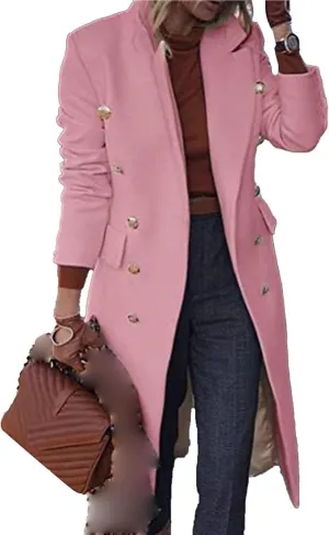 Maiyifu-GJ Women's Overcoat Notched Lapel Double Breasted Coats Fall Winter Elegant Wool Blend Trench Coat Long Jackets