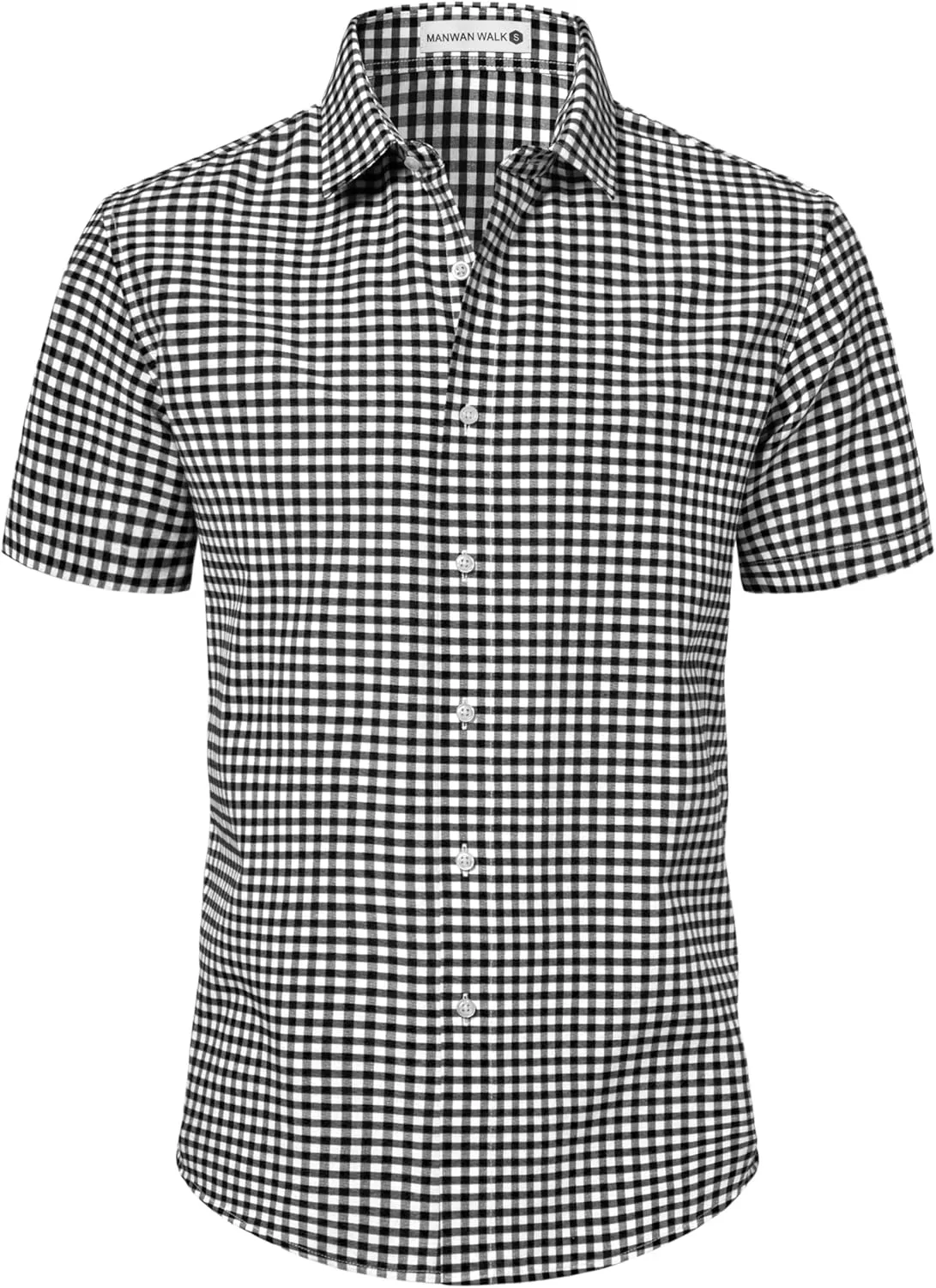 Manwan walk Mens Short Sleeve Plaid Casual Button Down Shirts Gingham Regular Fit Dress Shirts
