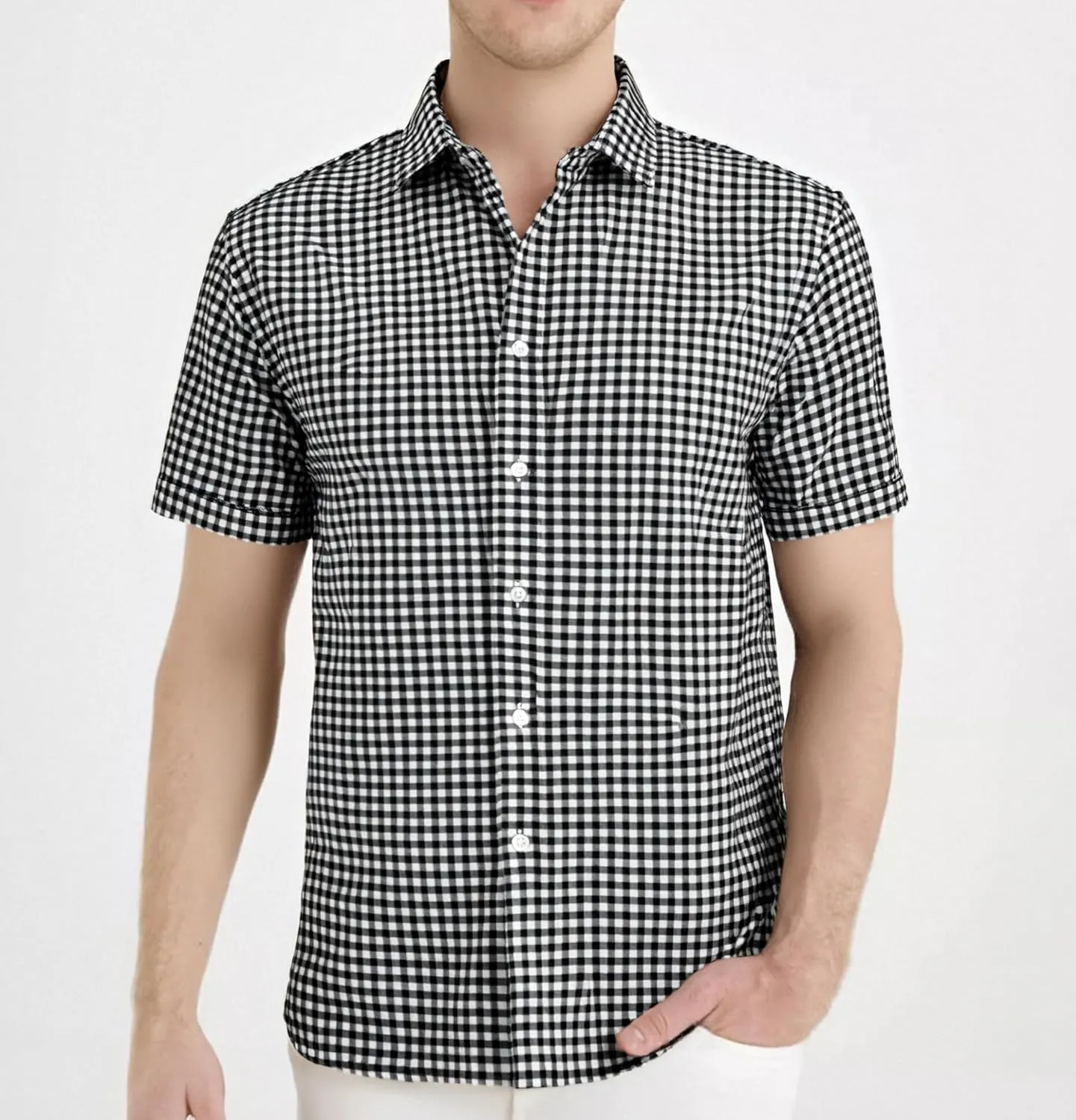 Manwan walk Mens Short Sleeve Plaid Casual Button Down Shirts Gingham Regular Fit Dress Shirts
