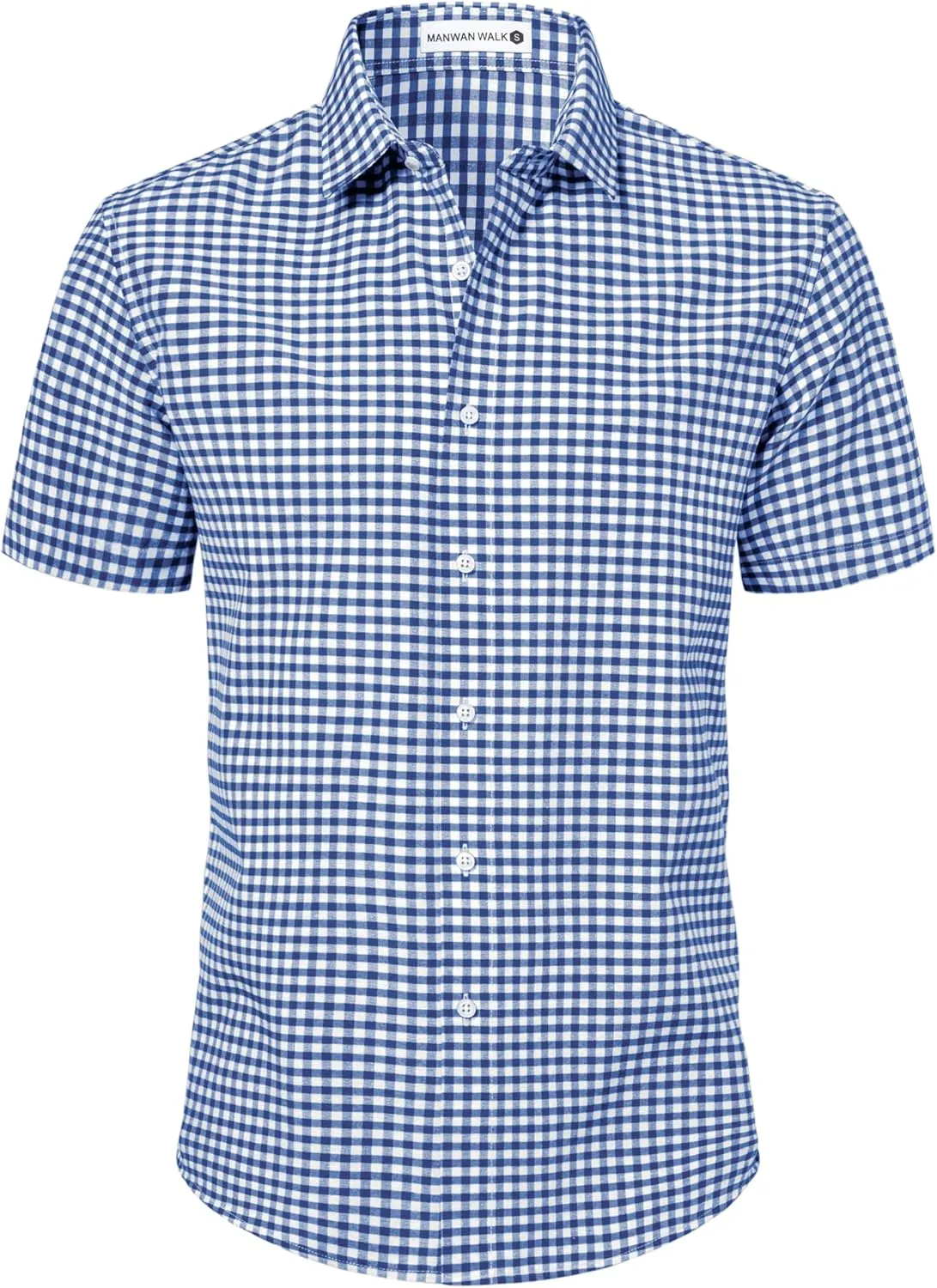 Manwan walk Mens Short Sleeve Plaid Casual Button Down Shirts Gingham Regular Fit Dress Shirts